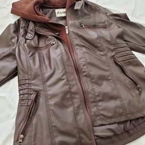 Brown hooded leather jacket